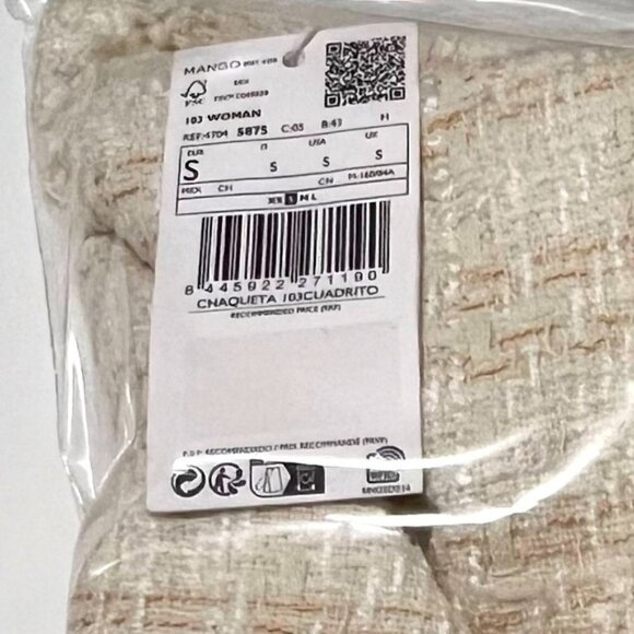 🩷 Mango, Tweed jacket with ruffled cuffs - Ecru. Size: S (US). NWT. - Picture 3 of 12